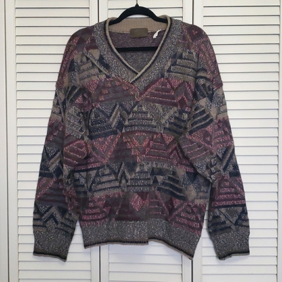 Vintage Bogner Wool Mohair V-neck Grunge Grandpa Sweater, Size L - Picture 1 of 9